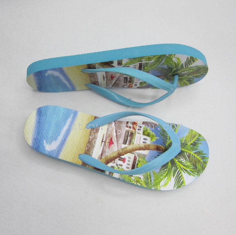 Heat transfer printed women's beach flip-flops are available Specification image