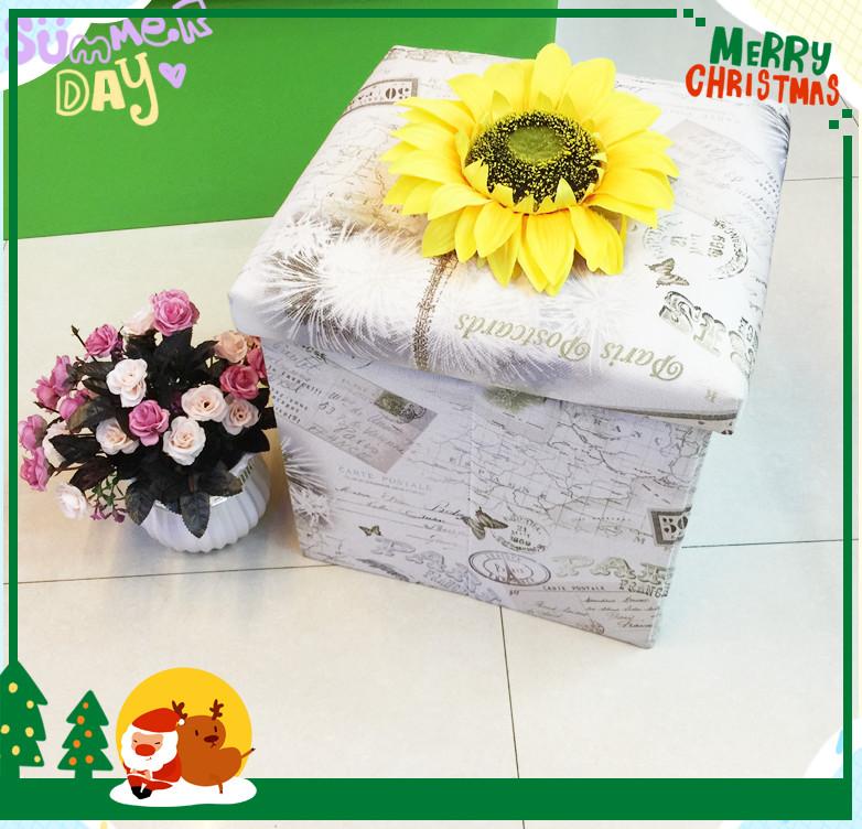 Yiwu Selection Cabinet laicloth art rural printing linen 38X38X38 multi-functional folding stool finishing box thumbnail