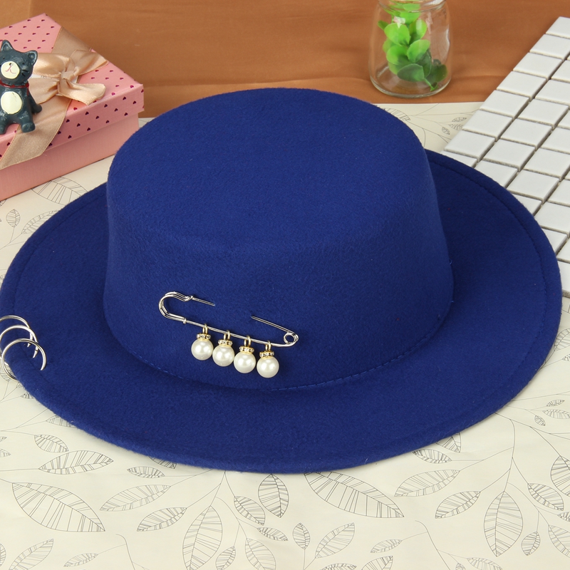Wide Brim Hat Top Hat Lady Fashion British Fashion Korean Version Of Autumn And Winter Ring Sunscreen Pin Pearl Wool Felt Hat Specification drawing