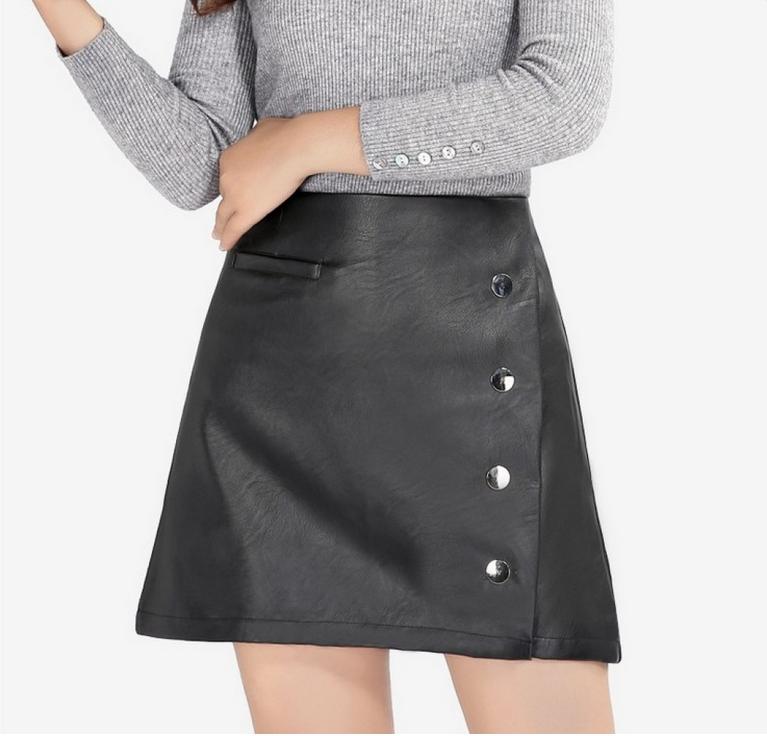 New slimming A-line leather skirts, half skirts, high-waisted skirts and short skirts for autumn and winter