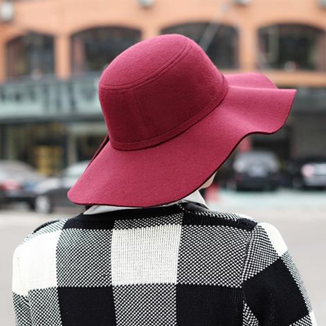 Small Pepper Korean Woolen Big-Eave Hat Autumn And Winter British Women's Wool Hat British Hat Imitation Wool Top Hat details Picture