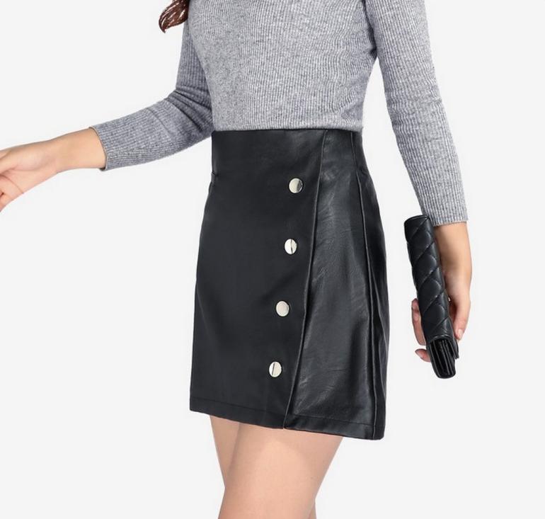 New slimming A-line leather skirts, half skirts, high-waisted skirts and short skirts for autumn and winter details Picture