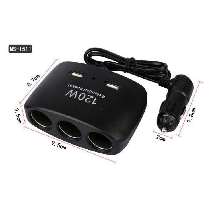 车载点烟器120W大功率双USB一分三车载电源分支器汽车用品产品图