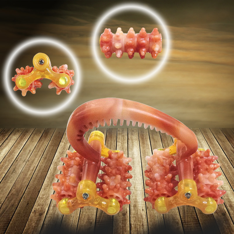 双色健身月球车按摩器 四排全身滚轮按摩推车 四轮按摩如意车