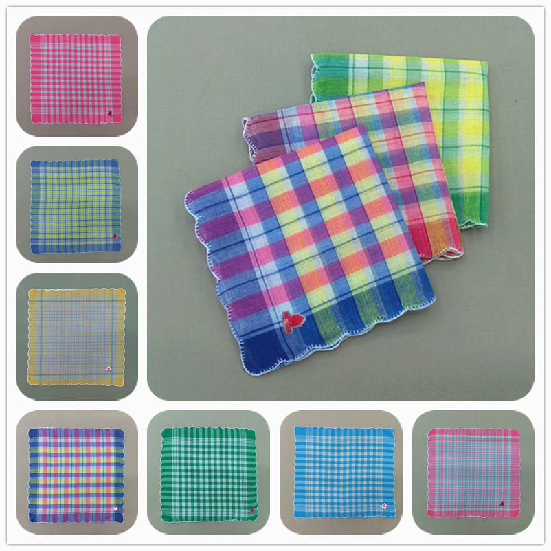 Terylene tooth edge gorgeous broken plaid Blanco lady's handkerchief mixed outfit 28cm