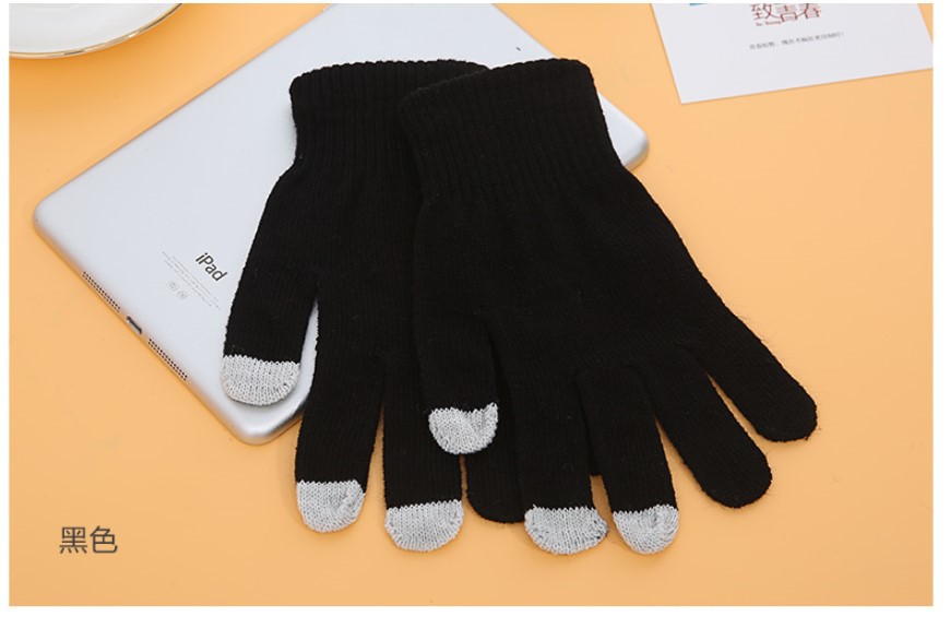 韩版触屏手套 冬天针织毛线手套 保暖纯色手套 全指手套