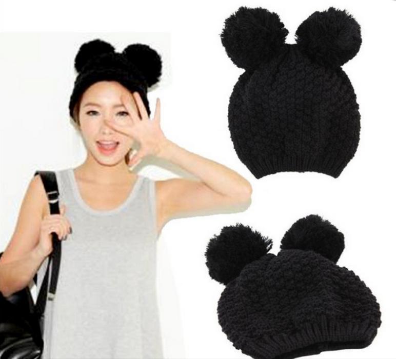 可爱耳朵针织帽女秋冬毛线帽子毛球帽猫耳帽细节图