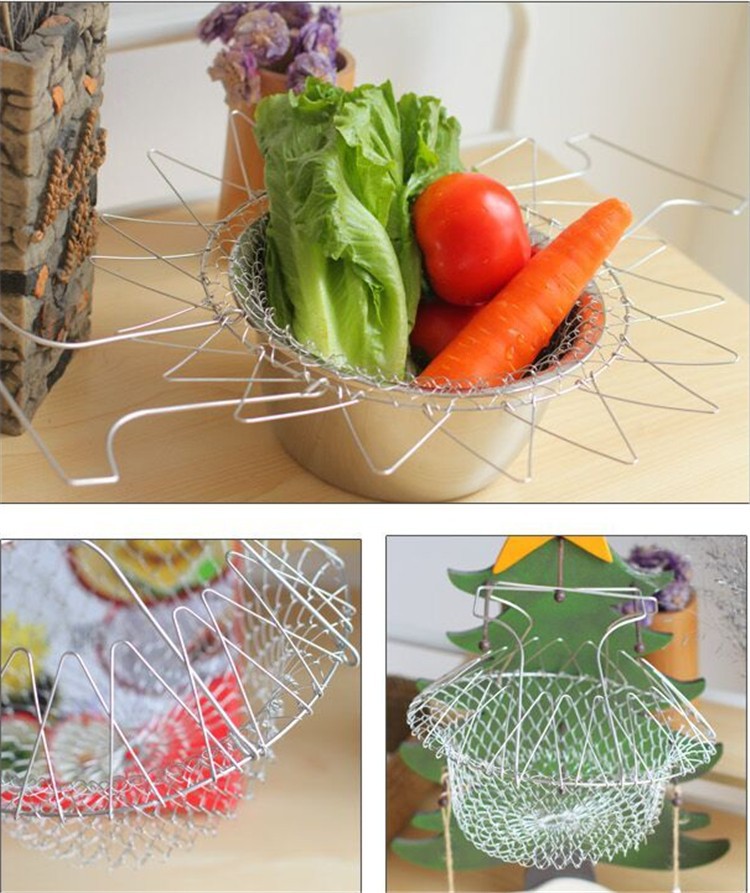 Stainless steel telescopic deep-frying basket, draining basket, folding fruit basket, and tools for frying strips details Picture