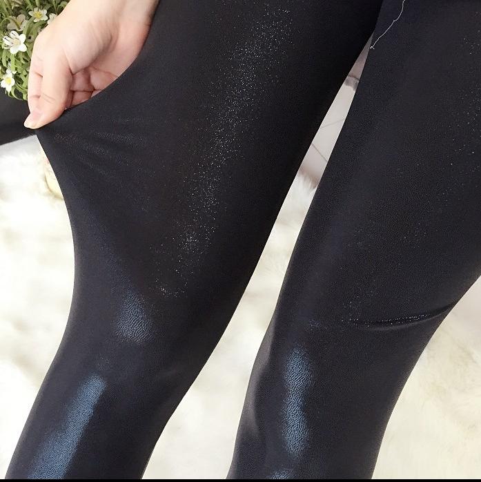 New European and American highlights: pearlescent metallic imitation leather tight outerwear thin leggings details Picture