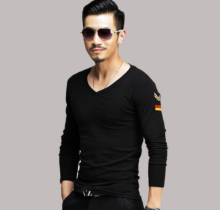 Embroidered military training special forces T-shirt, long-sleeved V-neck military T-shirt, outdoor men's base layer shirt