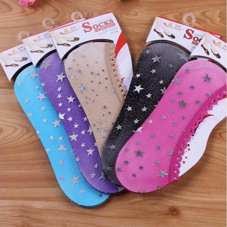 烫金薄款船袜女士 浅口隐形袜 爱心星星图案防滑打底袜