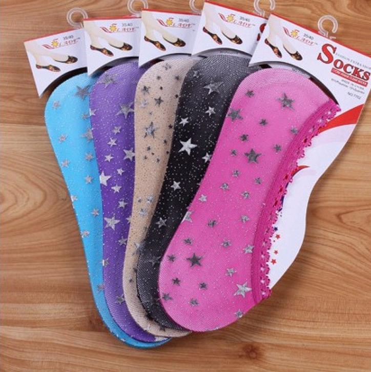 烫金薄款船袜女士 浅口隐形袜 爱心星星图案防滑打底袜产品图