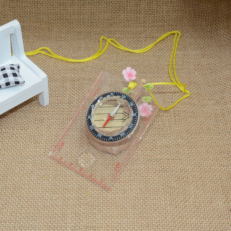 晶辉厂家直销 亚克力透明带刻度尺挂绳户外指南针