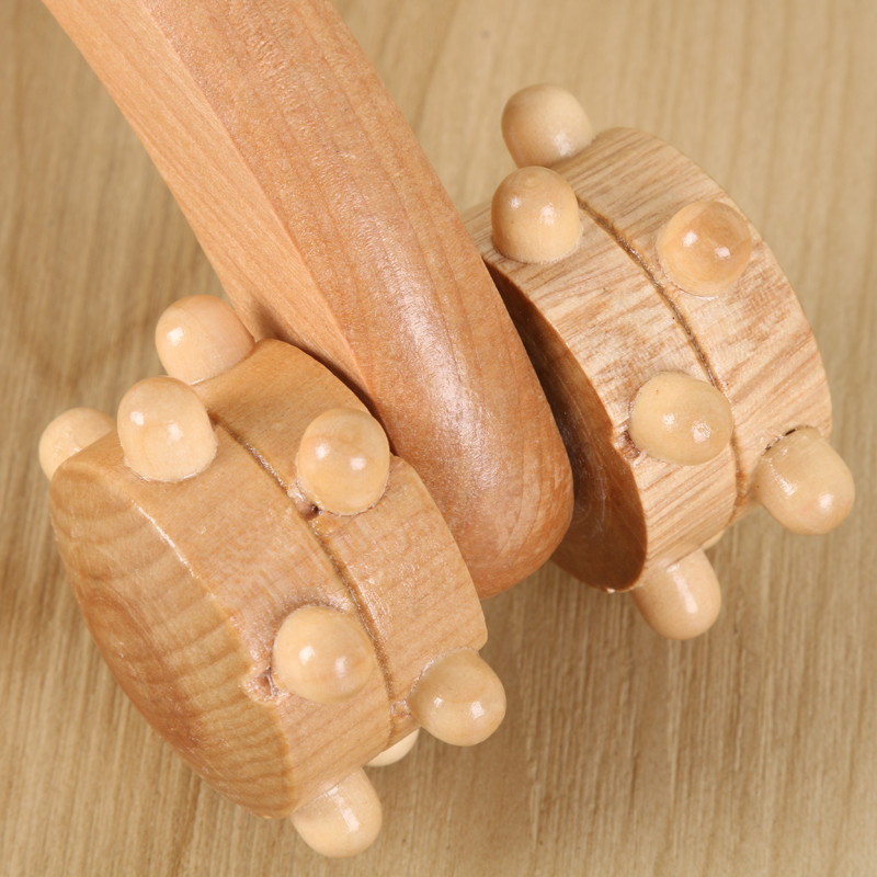 Wooden Four-Wheel Hand Massager Roller Massager Waist Neck Back Shoulder Leg Massage Specification drawing