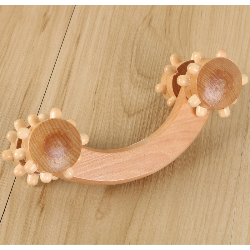 Wooden Four-Wheel Hand Massager Roller Massager Waist Neck Back Shoulder Leg Massage details Picture