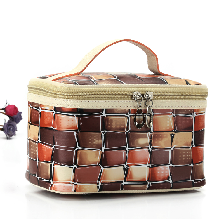 Colorful ice checkered makeup bag, makeup bag, toiletry bag, clutch bag, PU checkered handbag, cosmetics storage bag details Picture