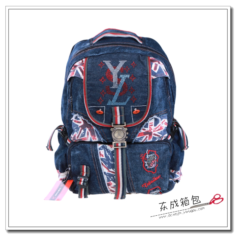 牛仔双肩包背包 朋克潮女包书包旅行包