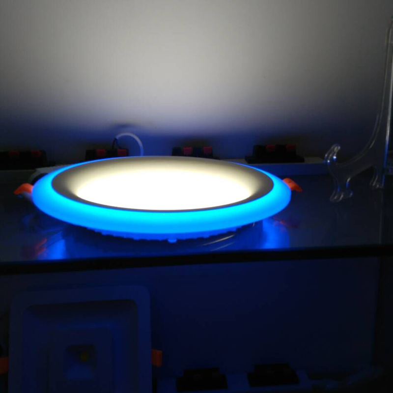 Led cambered double color panel lamp dislocation heat dissipation high permeability Acrylic blue edge COB double color down lamp