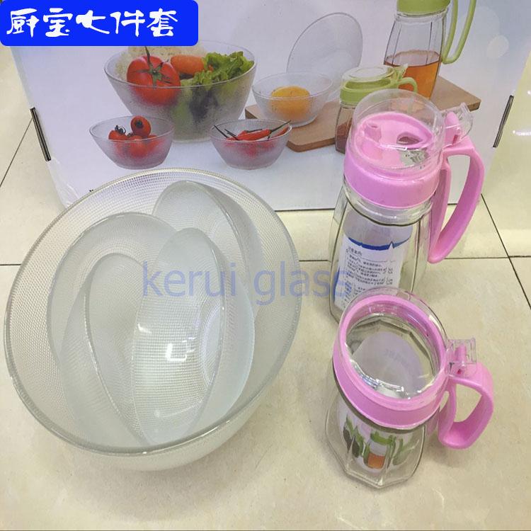 玻璃制品 一大四小碗一油壶一调料瓶 厨宝七件套 厨房用品产品图
