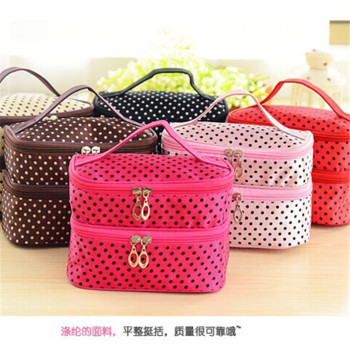 小波点大容量双层化妆包韩国可爱手提旅行包 厂家直销