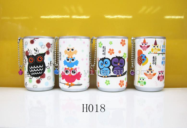 新款2016年卡通多色猫头鹰系列30片罐装柔湿巾H018