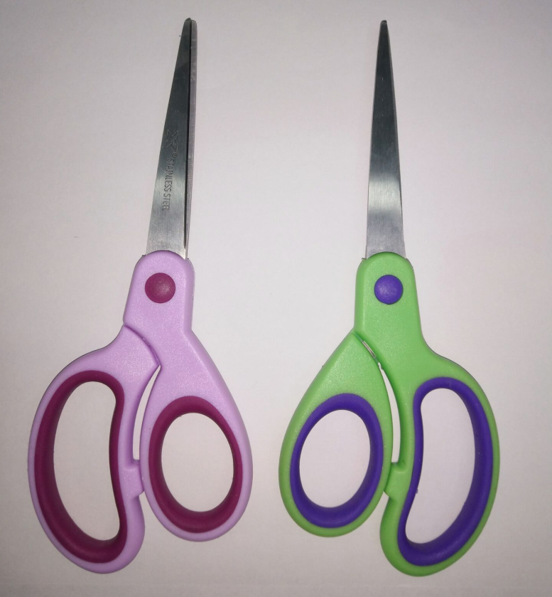 Office and study supplies: Rubber and plastic scissors, paper-cutting office scissors, black handle paper-cutting office scissors full figure