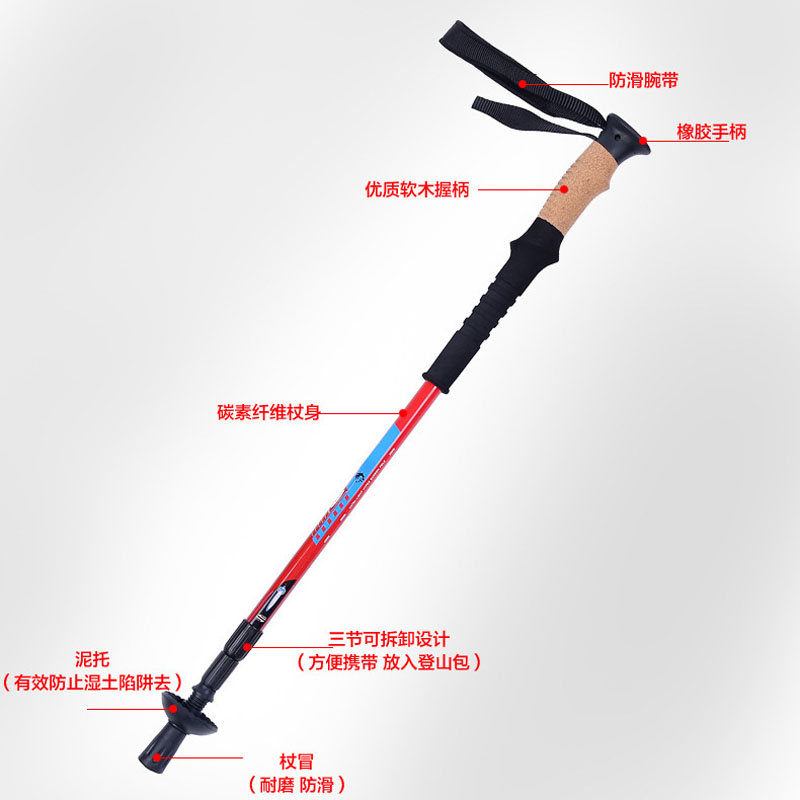 JUNGLE King 3-section carbon EVA straight-handled trekking stick, hiking stick, lightweight climbing pole, outdoor fitness stick Application Scenario