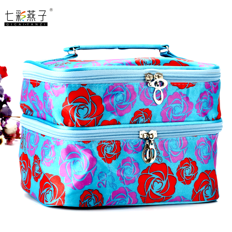 Korean version large-capacity double-layer makeup bag, makeup bag, toiletry bag, clutch bag, foreign trade handbag Specification image