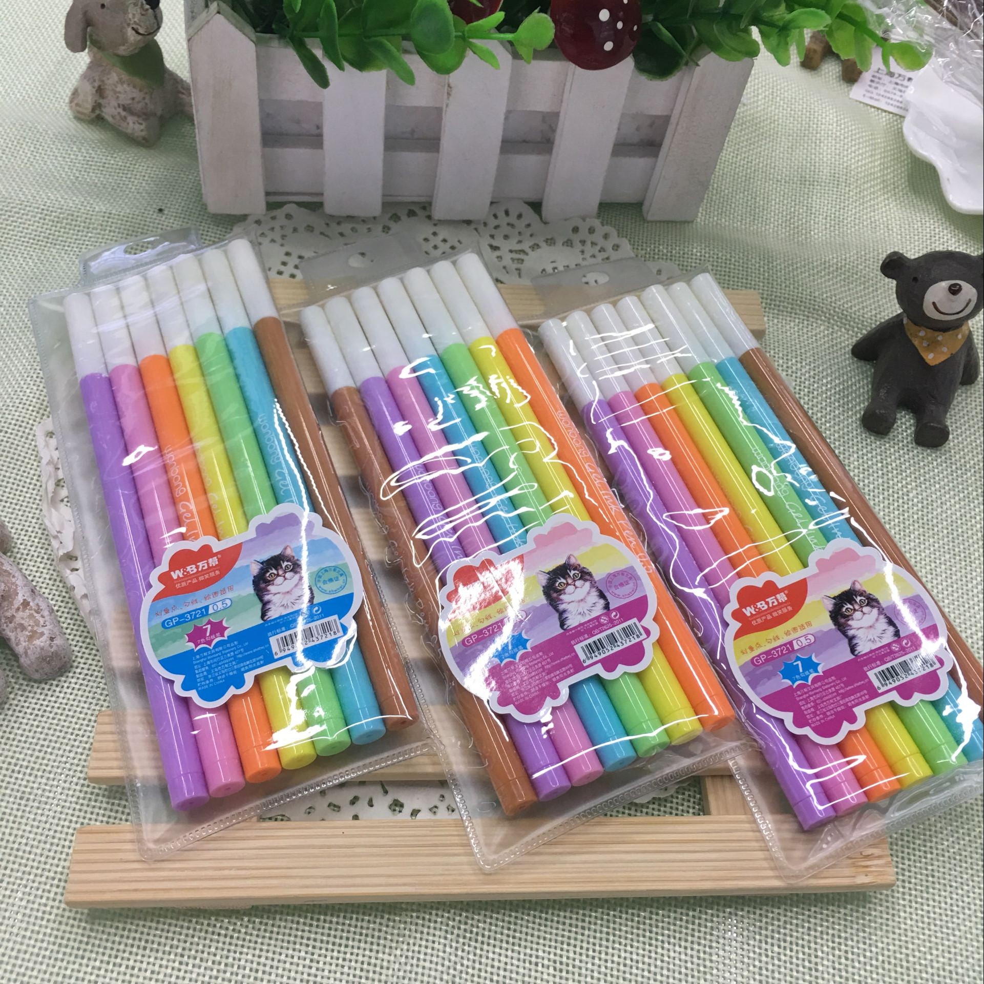 Wanbang 3721 colored gel pen, 7-color outlining pen details Picture