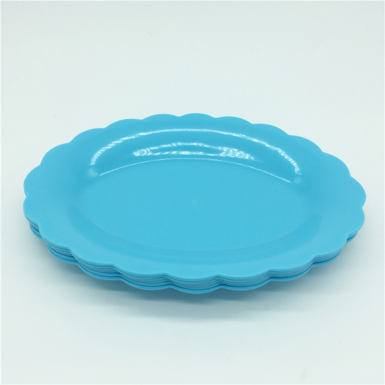 创意纯色多用餐盘 面包水果盘椭圆形花边塑料自助盘子细节图
