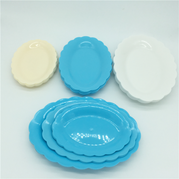 创意纯色多用餐盘 面包水果盘椭圆形花边塑料自助盘子