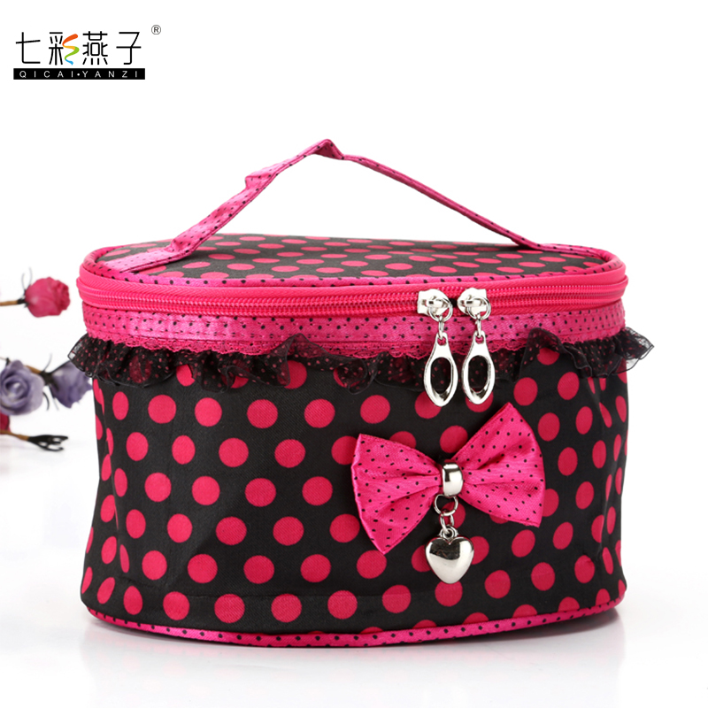 Classic barrel lace makeup bag Polka dot makeup bag Wash bag Clutch bag bow tote
