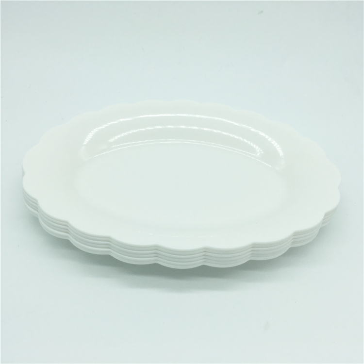 创意纯色多用餐盘 面包水果盘椭圆形花边塑料自助盘子产品图