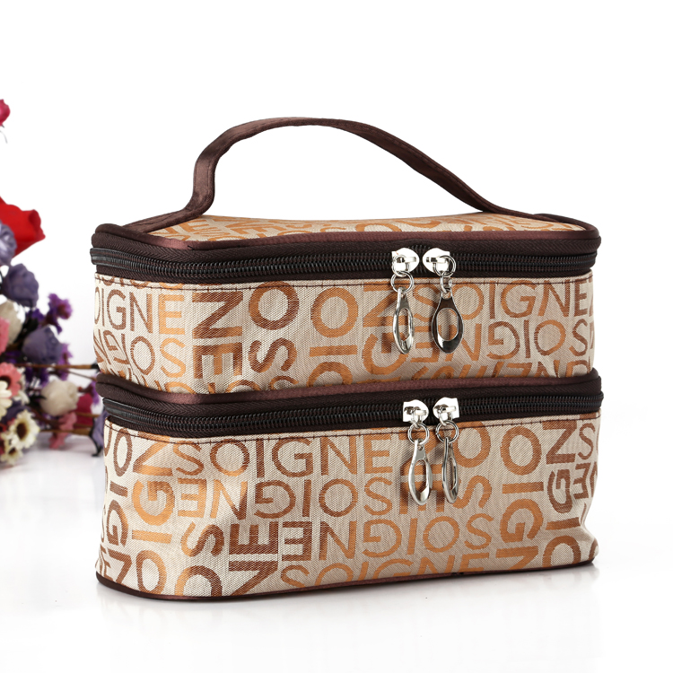 Taobao Hot Double Makeup Bag Makeup Bag Toiletry Bag Hold Bag Jacquard Alphabet Double Makeup Bag Application Scenario