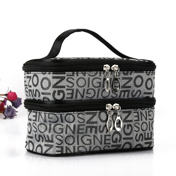 Taobao Hot Double Makeup Bag Makeup Bag Toiletry Bag Hold Bag Jacquard Alphabet Double Makeup Bag Specification drawing
