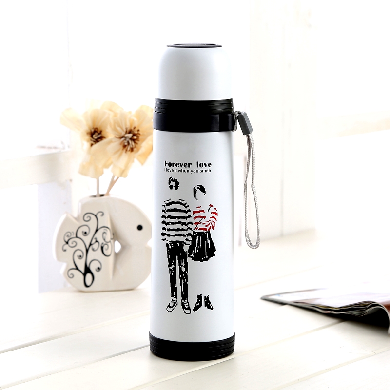 真空双层保温杯旅行学生提绳黑白经典情侣产品图