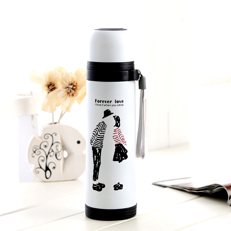 真空双层保温杯旅行学生提绳黑白经典情侣细节图