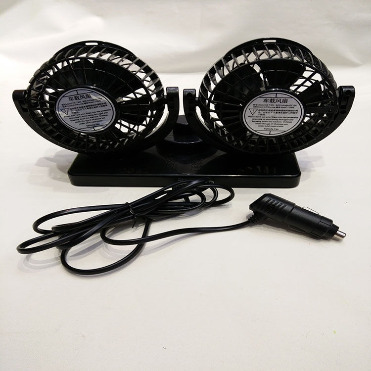 批发车载风扇12V24V360度转4寸双头风扇白底实物图