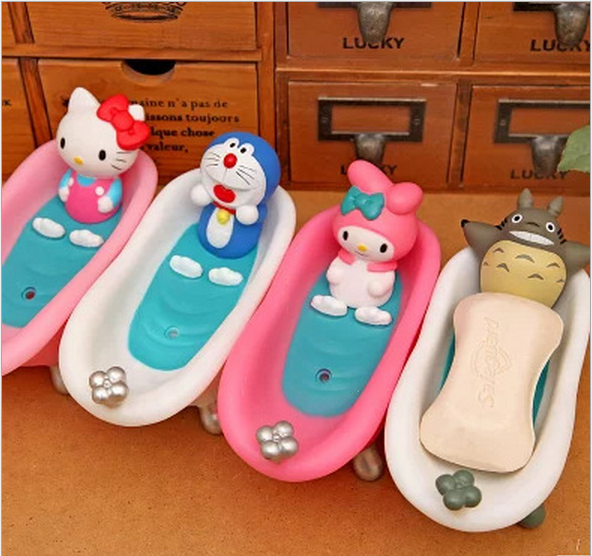 Cartoon soap box Korean version creative cute cartoon Jingding bathtub soap box drain soap rack