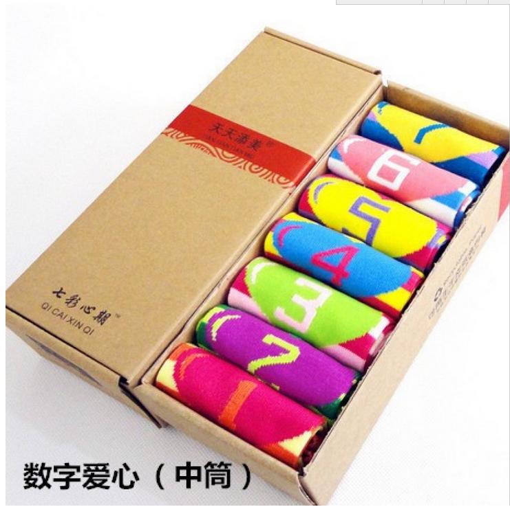 星期棉袜 礼盒装男女涤棉袜7日袜 礼品短袜 卡通袜细节图