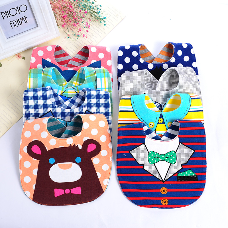 Factory direct sales of double-sided cartoon pure cotton bibs and bibs for infants and children, wholesale of waterproof pure cotton saliva bibs for babies