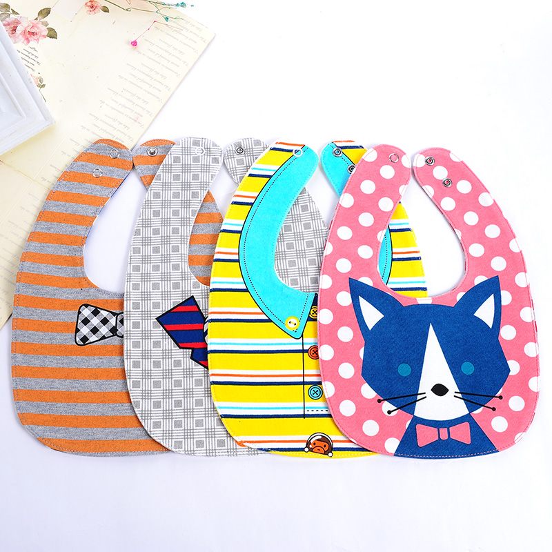 Factory direct sales of double-sided cartoon pure cotton bibs and bibs for infants and children, wholesale of waterproof pure cotton saliva bibs for babies details Picture