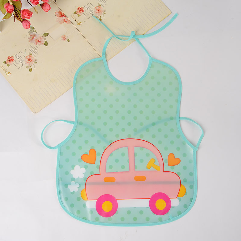 婴儿儿童围兜围嘴罩衣防水格子罩衣卡通PEVA免洗口水兜厂家细节图