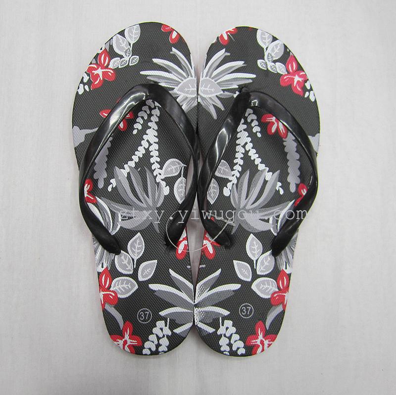 Black flower lady flip-flops with non-slip flip-flops