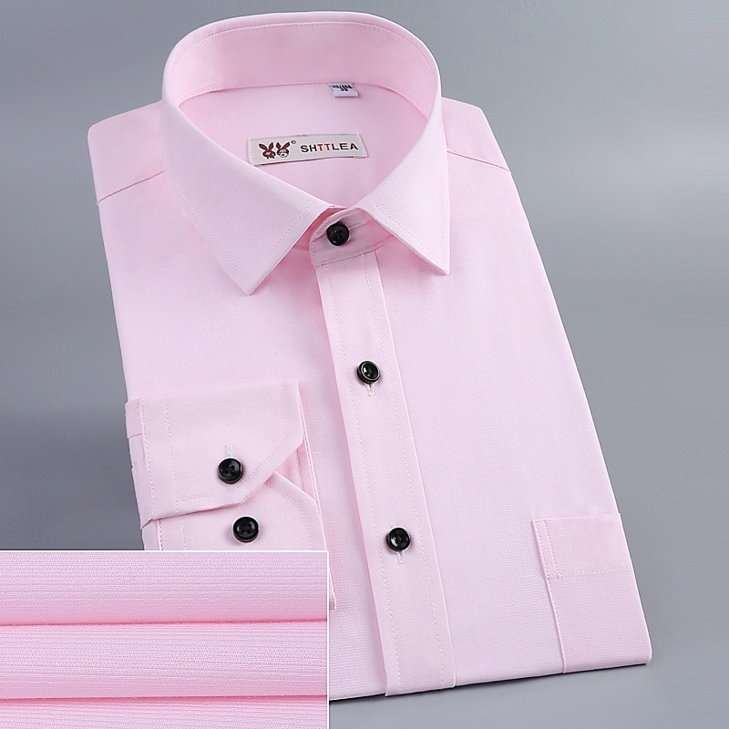 High-end men's long-sleeved shirt for official commuting throughout the four seasons, figure-hugging business horizontal stripe solid color shirt, all-cotton no-iron and anti-wrinkle Specification image