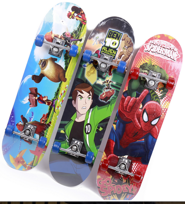 Children four-wheel cartoon scooter double tilt 43CM thick maple primary skateboard full figure