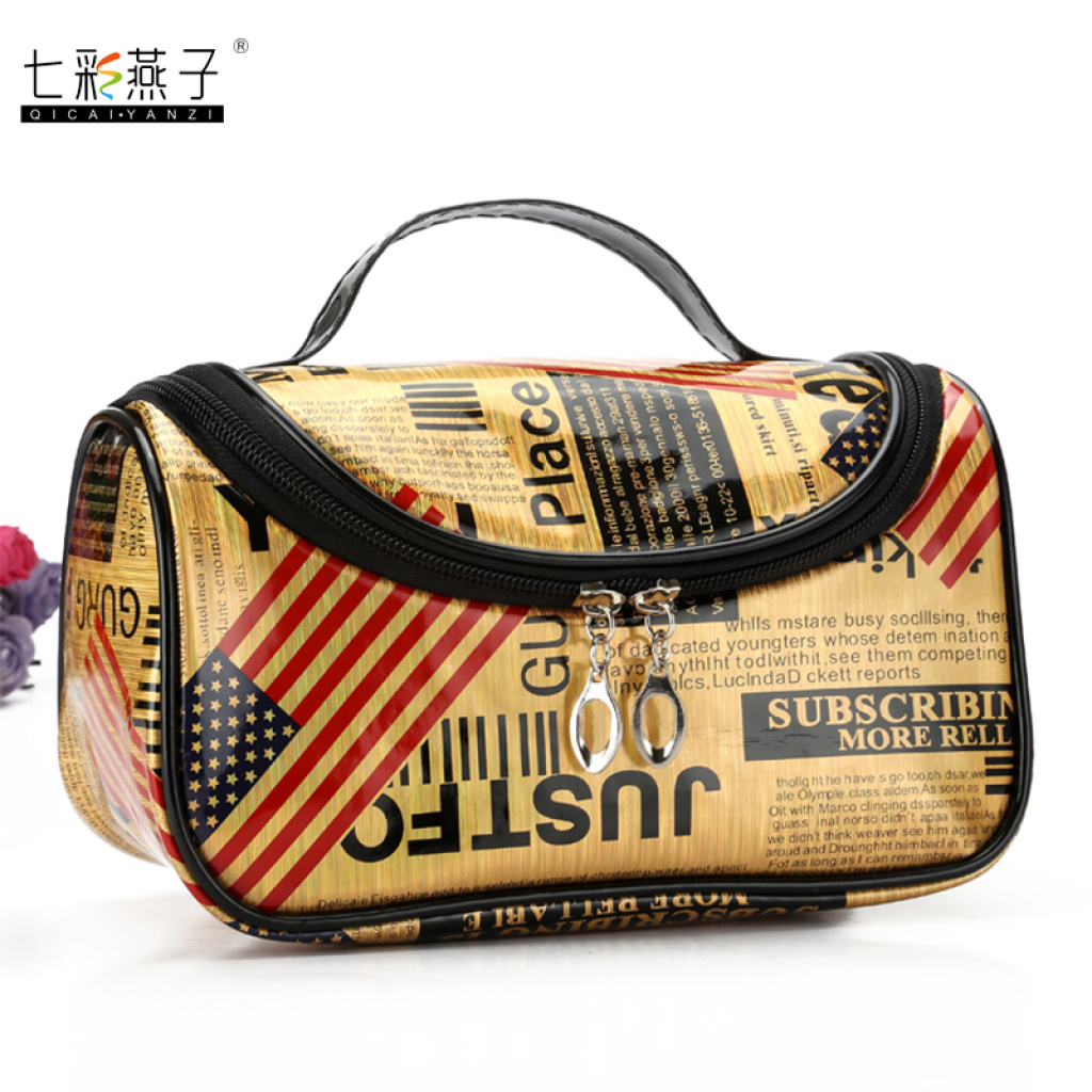 七彩燕子热销优质防水pu外国风饺子包条纹化妆包细节图