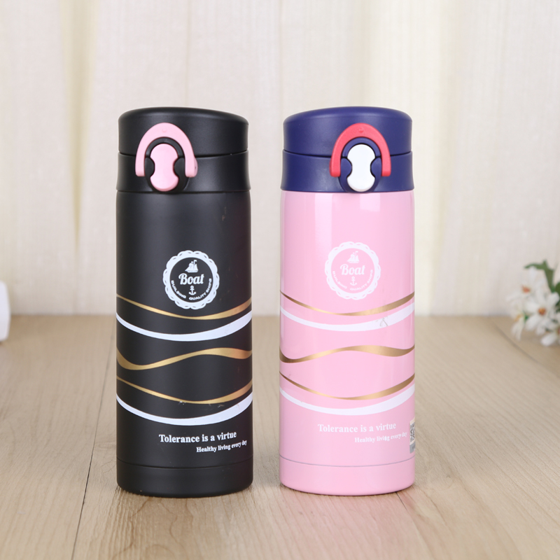 South Korea Creative Bounce Cover Thermos Cup Fashion Couple Printing Stainless Steel Water Cup