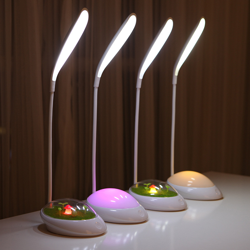 【 Grass Green Night Light 】LED Eye-protecting Desk Lamp, touch-controlled dimming, rechargeable USB creative small desk lamp