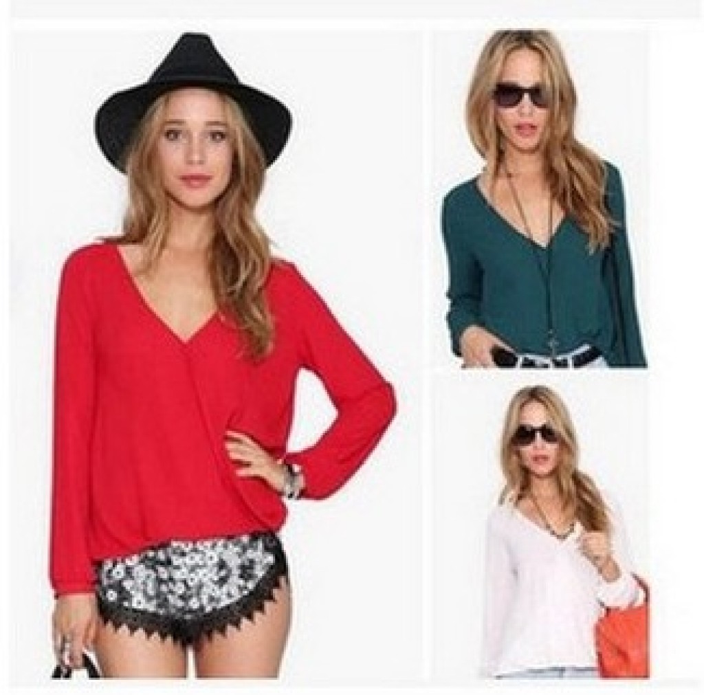 Hot new long sleeve V-neck large size chiffon shirt long sleeve shirt manufacturers spot direct sales